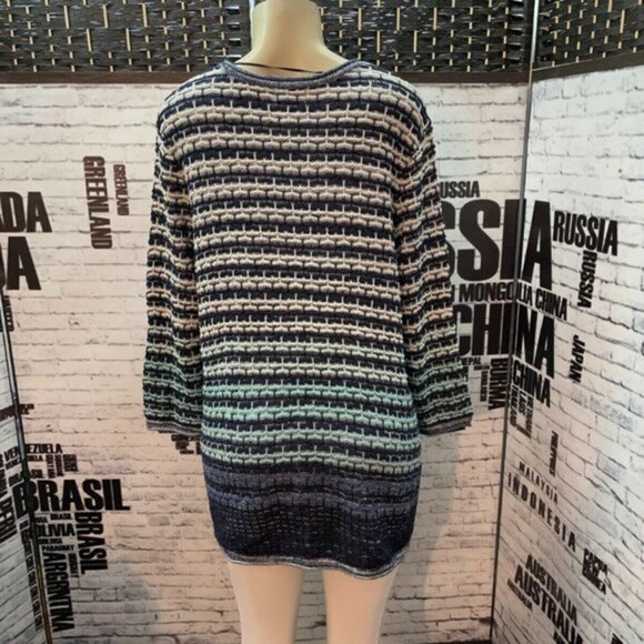 JM Collection Plus 2X Navy Color Striped Textured Weave 3/4 Sleeve Sweater - Picture 4 of 6